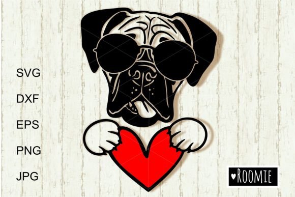 Boxer Dog with Heart and Sunglasses