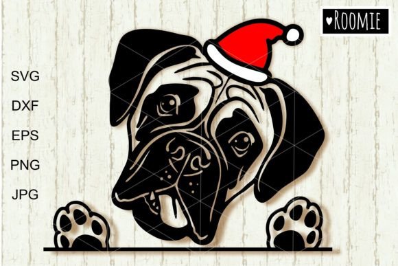 Christmas Boxer with Santa Hat SVG