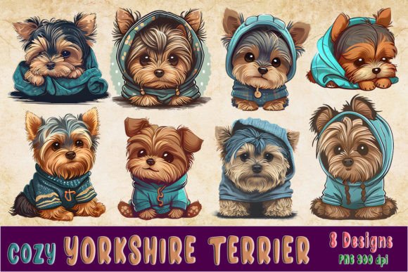 Cozy Yorkshire Terrier Dog Cliart Bundle