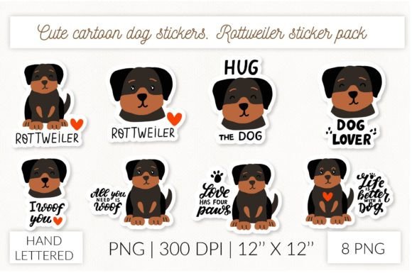 Cute Dog Stickers. Puppy Rottweiler