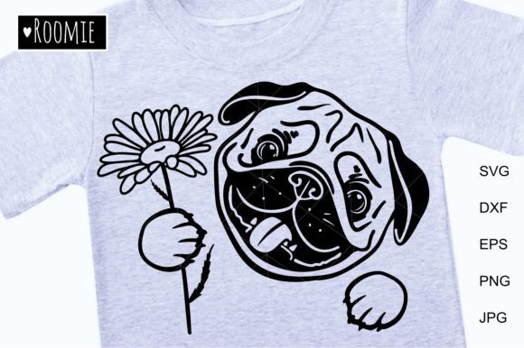 Cute Pug Dog with Flower