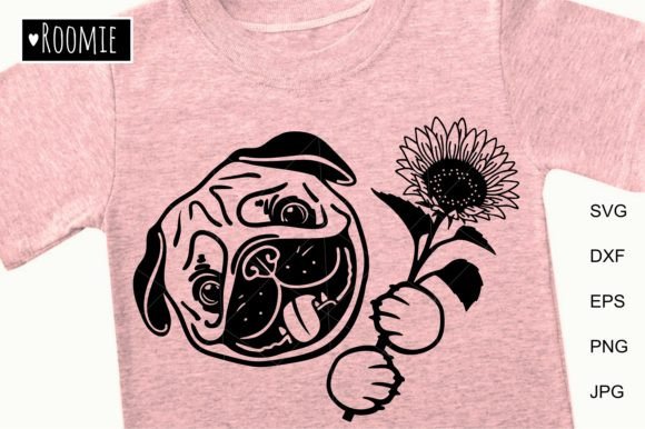 Cute Pug Dog with Sunflower
